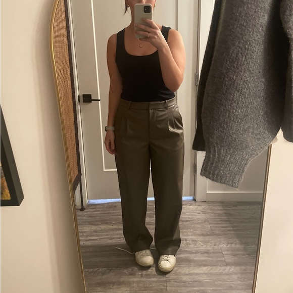 RD STYLE Wide Leg Vegan Leather Trousers size medium, colour taupe - Picture 2 of 6